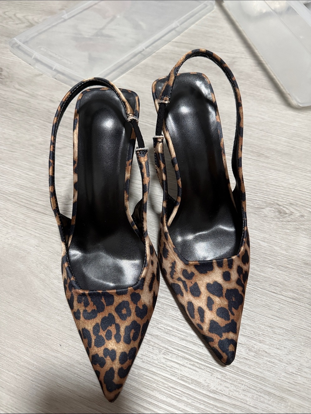Leopard Print Pointed Slingback Heels - Brown